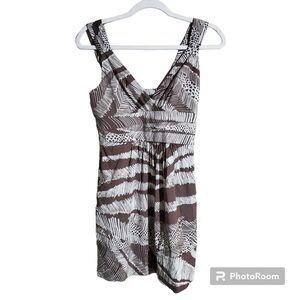 BCBG MaxAzria Cocoa Brown Pleated Printed Cotton Poplin Dress Size 4P